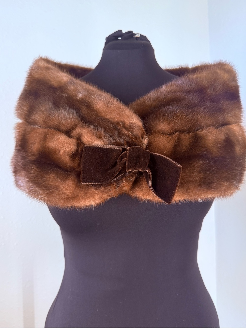 Vintage Brown real fur Bow Collar - Women's Luxury Accessory
